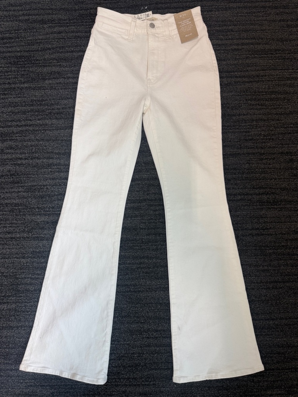 Madewell White High-Rise Flare Jeans 11 inches high with inseam of 31 inches